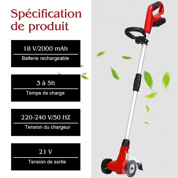 Nettoyeur de Joints sans Fil Manche Télescopique en Aluminium avec 2 Brosses de Travail Batterie Lithium-ion 18V-2Ah