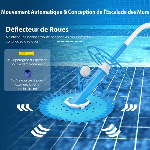 Nettoyeur de Piscine Automatique Robot Aspirateur Automatique Hydraulique avec 10 Tuyaux pour Piscine Hors-sol et Enterrée