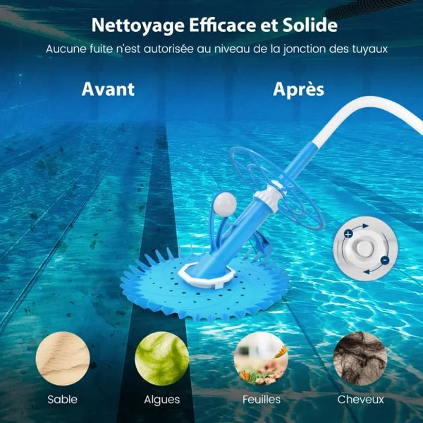Nettoyeur de Piscine Automatique Robot Aspirateur Automatique Hydraulique avec 10 Tuyaux pour Piscine Hors-sol et Enterrée
