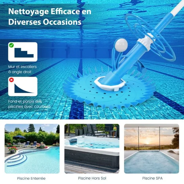 Nettoyeur de Piscine Automatique Robot Aspirateur Automatique Hydraulique avec 10 Tuyaux pour Piscine Hors-sol et Enterrée
