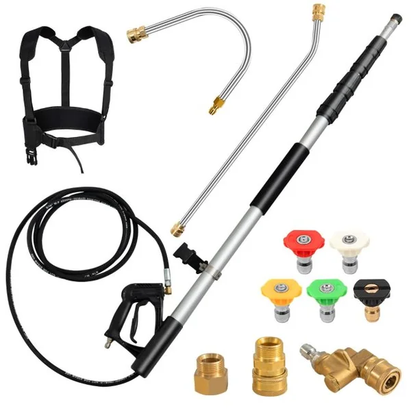 Nettoyeur Haute Pression 550 CM Rallonge Télescopique Kit de Baguette de Pulvérisation avec 2 adaptateurs 5 Buses de Pulvérisation Coupleur