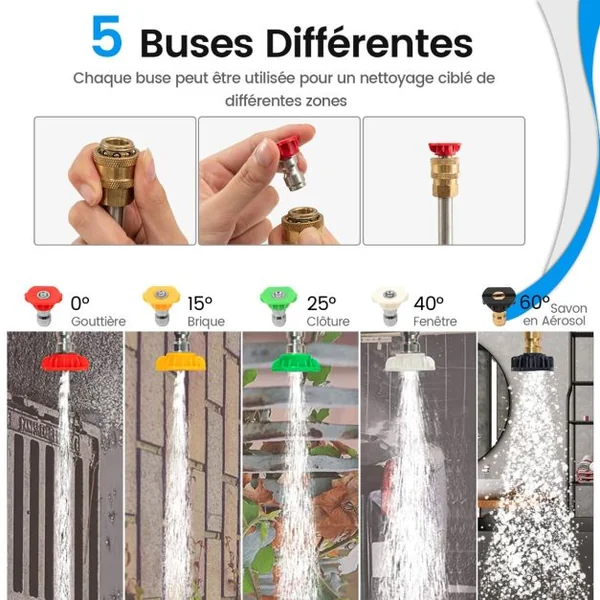 Nettoyeur Haute Pression 550 CM Rallonge Télescopique Kit de Baguette de Pulvérisation avec 2 adaptateurs 5 Buses de Pulvérisation Coupleur