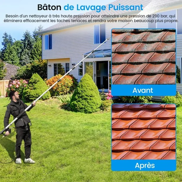 Nettoyeur Haute Pression 550 CM Rallonge Télescopique Kit de Baguette de Pulvérisation avec 2 adaptateurs 5 Buses de Pulvérisation Coupleur