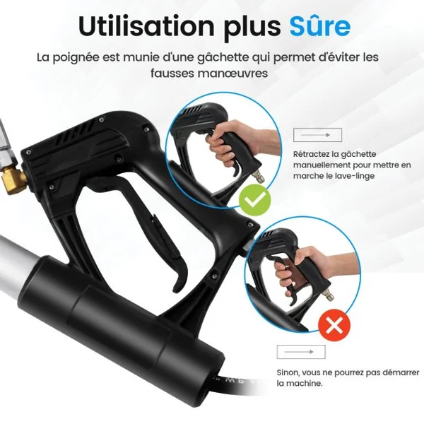 Nettoyeur Haute Pression 550 CM Rallonge Télescopique Kit de Baguette de Pulvérisation avec 2 adaptateurs 5 Buses de Pulvérisation Coupleur