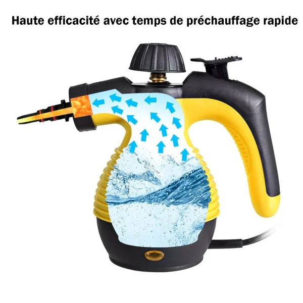 Nettoyeur Vapeur à Main Portable 900-1050 W Réservoir 350 ML 9 Accessoires Température Vapeur : 135°-167°, 27x13,5x21cm