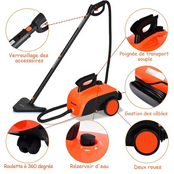 Nettoyeur à Vapeur 1,5L Polyvalent 4.0 Bar Vadrouille à Vapeur 1500W avec 18 Accessoires
