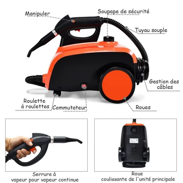 Nettoyeur à Vapeur 1,5L Polyvalent 4.0 Bar Vadrouille à Vapeur 1500W avec 18 Accessoires
