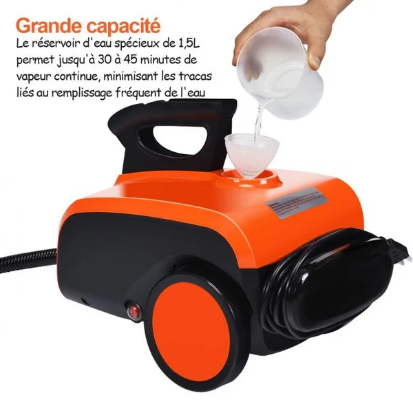 Nettoyeur à Vapeur 1,5L Polyvalent 4.0 Bar Vadrouille à Vapeur 1500W avec 18 Accessoires