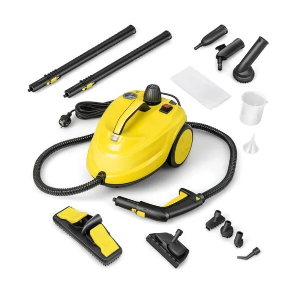 Nettoyeur à Vapeur Polyvalent de 2000W avec 13 Accessoires avec Roulettes 5 Bars Réservoir de 1,8 L Nettoyer Plancher Tapis Rideaux Jaune