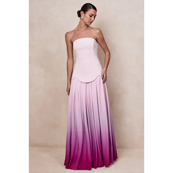 Nia | Robe longue bandeau en dégradé rose