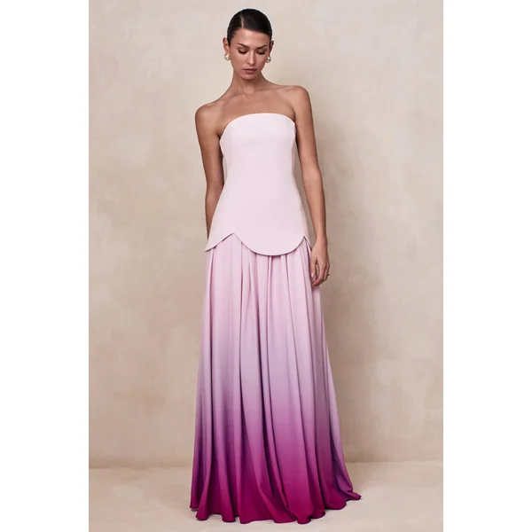 Nia | Robe longue bandeau en dégradé rose