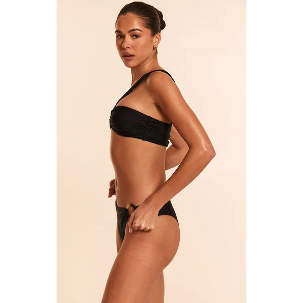 Noir Bas De Bikini Taille Haute Froncé Avec Anneau En O
