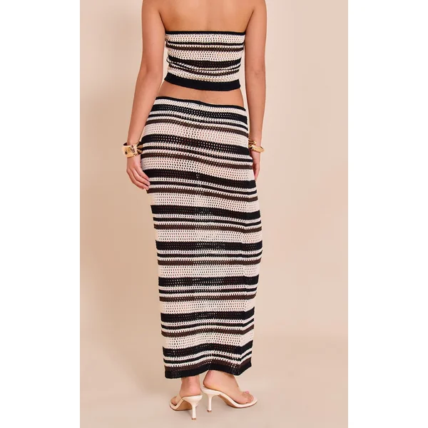 Noir & Blanc Jupe Longue Tricotée Au Crochet À Rayures