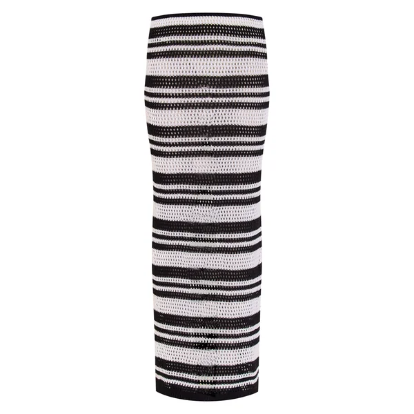 Noir & Blanc Jupe Longue Tricotée Au Crochet À Rayures