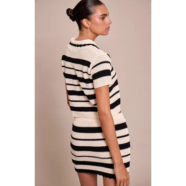 Noir & Blanc Mini-jupe Rayée Au Crochet