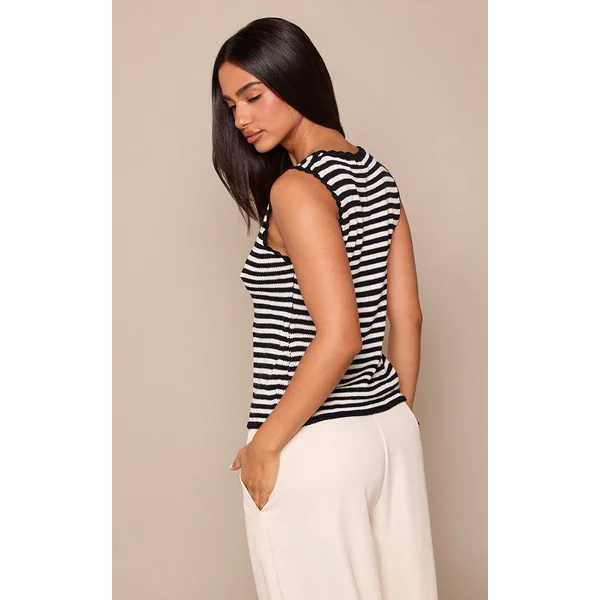 Noir & Blanc Top Petite En Maille À Détail Fente Devant