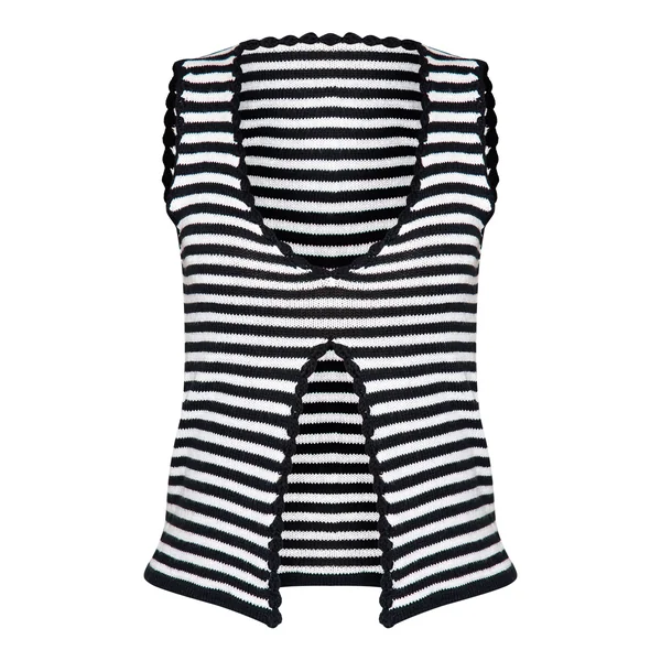 Noir & Blanc Top Petite En Maille À Détail Fente Devant