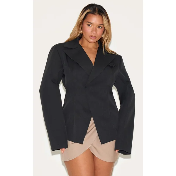 Noir Blazer Ajusté Asymétrique Croisé Avec Taille Ajustable Shape