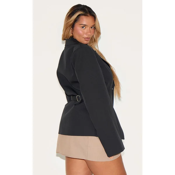 Noir Blazer Ajusté Asymétrique Croisé Avec Taille Ajustable Shape