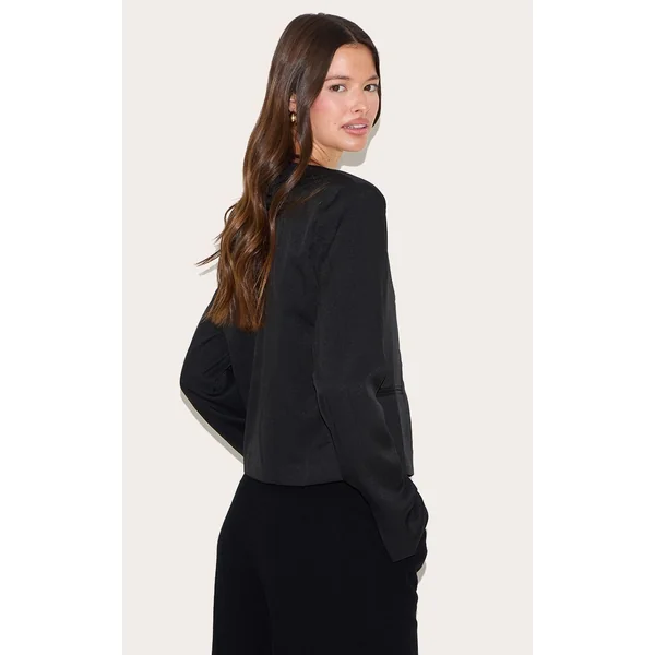 Noir Blazer Boxy Avec Liens À Nouer