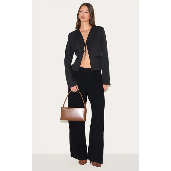 Noir Blazer Boxy Avec Liens À Nouer