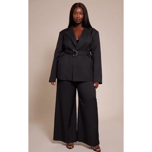 Noir Blazer Ceinturé Grande Taille