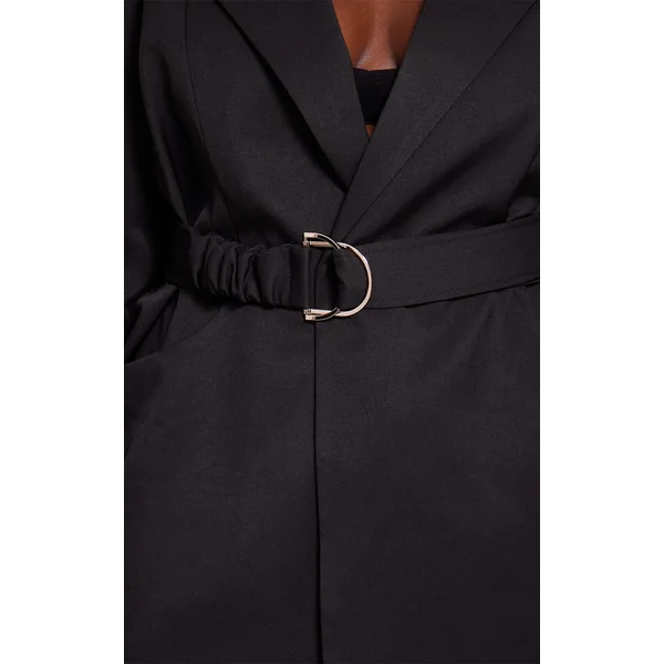 Noir Blazer Ceinturé Grande Taille