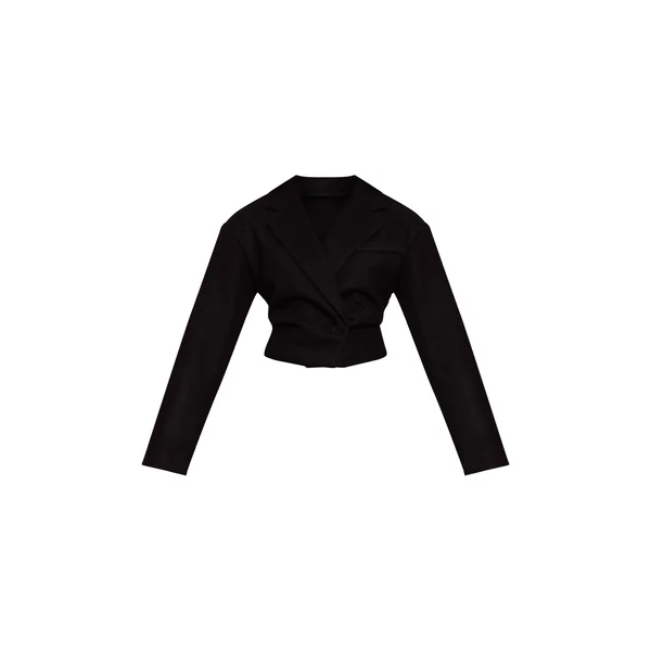 Noir Blazer Cintré Court Aspect Laine
