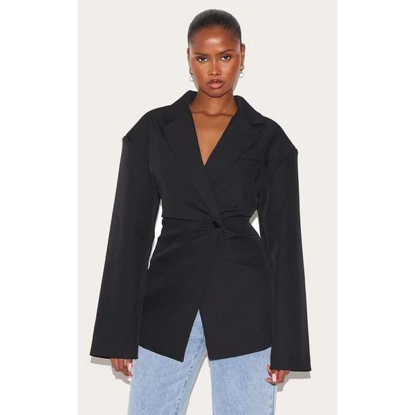 Noir Blazer Cintré À Taille Ajustée