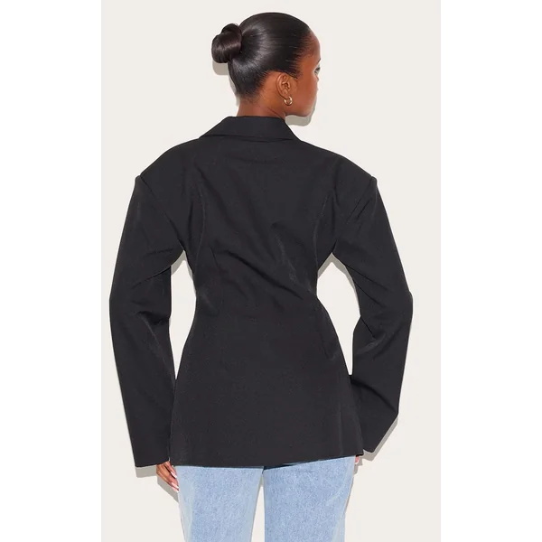 Noir Blazer Cintré À Taille Ajustée