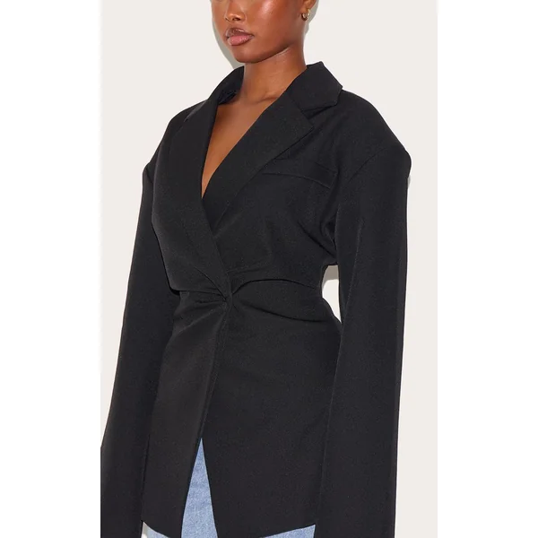 Noir Blazer Cintré À Taille Ajustée