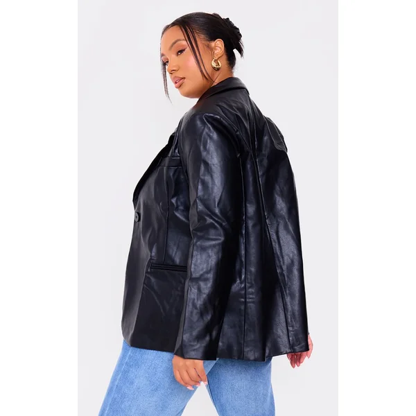 Noir Blazer Grande Taille En Synthétiquecuir