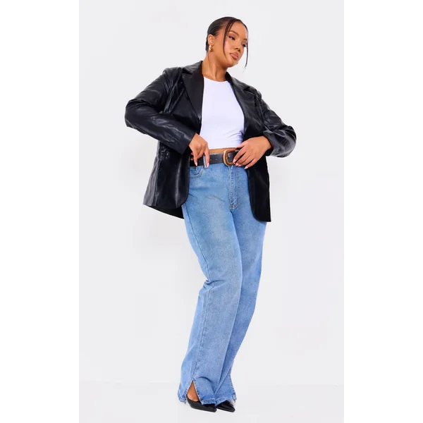 Noir Blazer Grande Taille En Synthétiquecuir