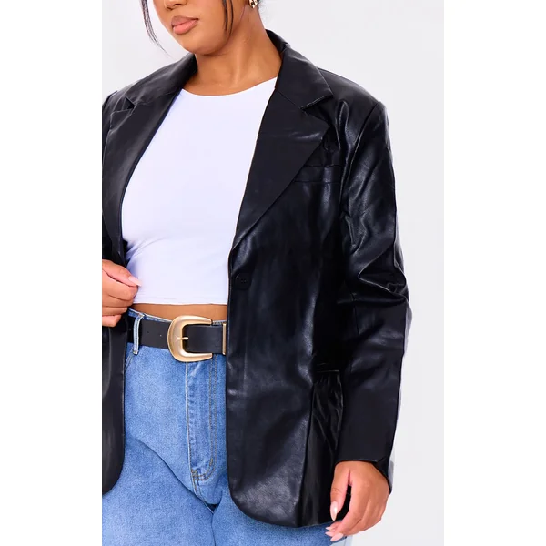 Noir Blazer Grande Taille En Synthétiquecuir