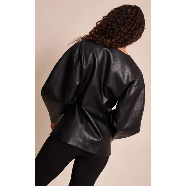 Noir Blazer Synthétique À Taille Cintrée