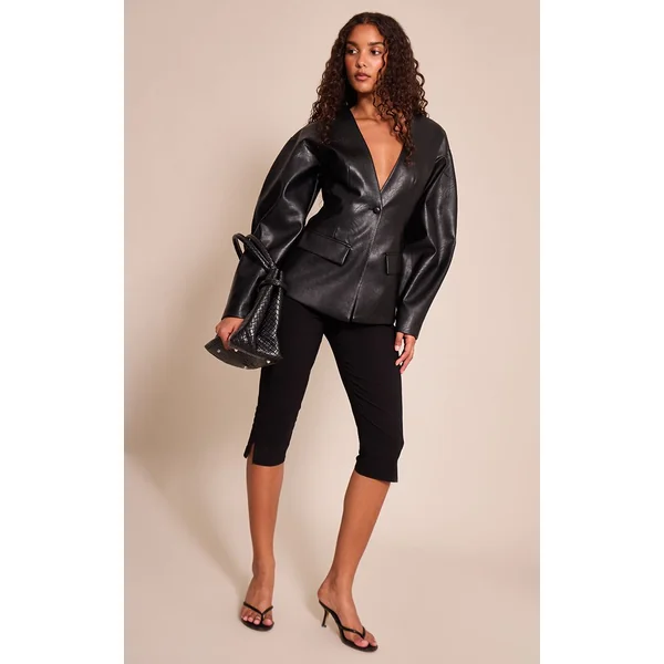 Noir Blazer Synthétique À Taille Cintrée