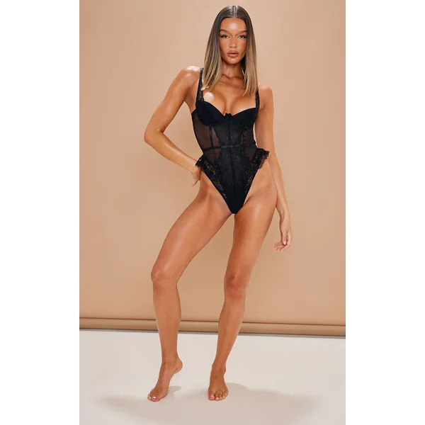 Noir Body En Dentelle Brodée De Cœurs