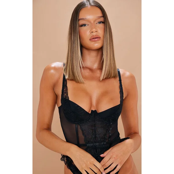 Noir Body En Dentelle Brodée De Cœurs