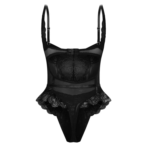 Noir Body En Dentelle Brodée De Cœurs