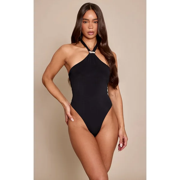 Noir Body À Encolure Licou Avec Détails De Finition Sculptant Mat