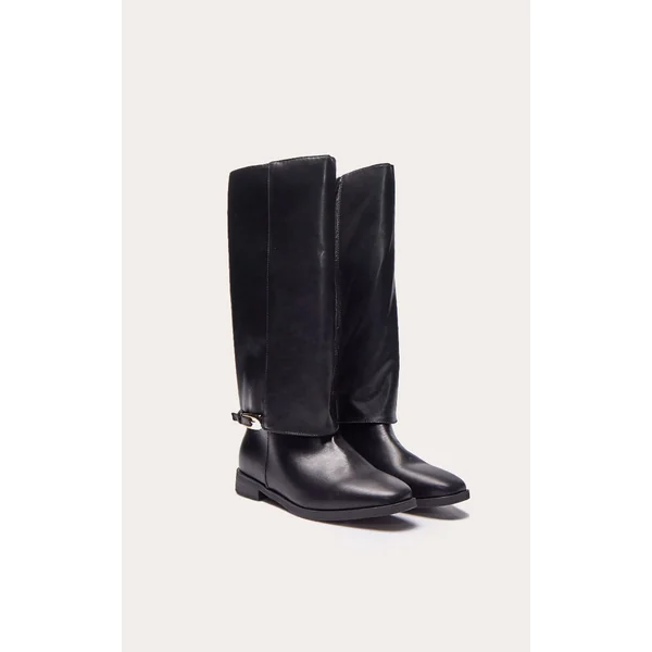 Noir Botte Cavalière Haute À Revers Chocolat
