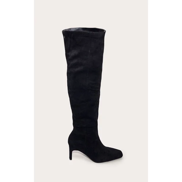 Noir Botte Haute Cuissarde À Bout Pointu En Daim Coupe Large Avec Talon Bloc