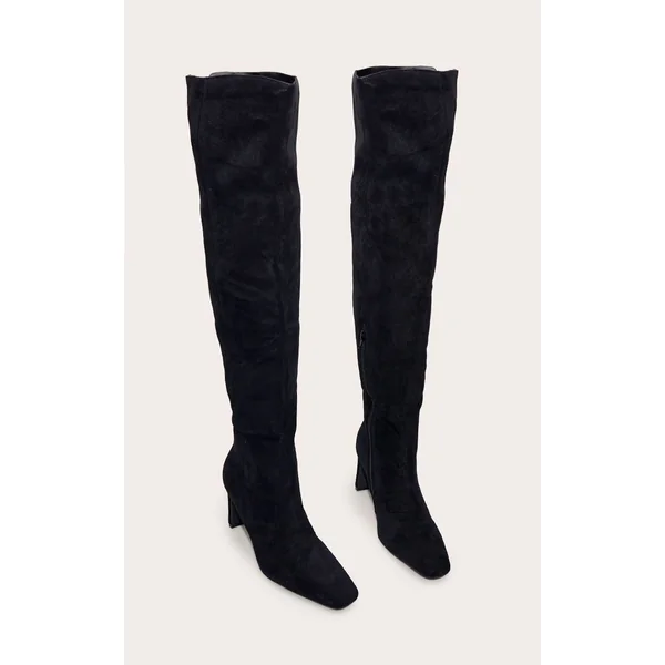 Noir Botte Haute Cuissarde À Bout Pointu En Daim Coupe Large Avec Talon Bloc