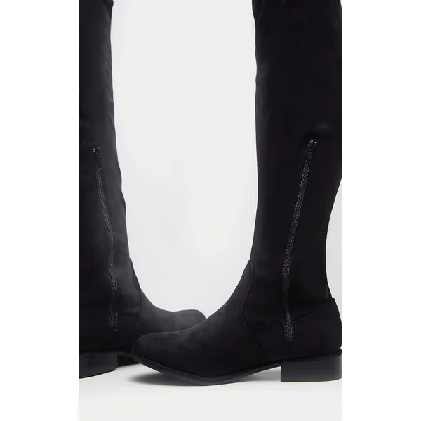 Noir Botte Plate Au-dessus Du Genou