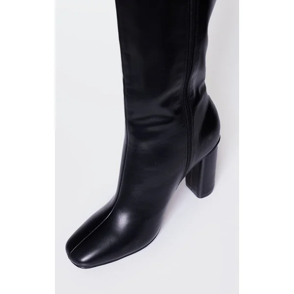 Noir Bottes Hautes En Synthétiquecuir À Talon Bloc Rond
