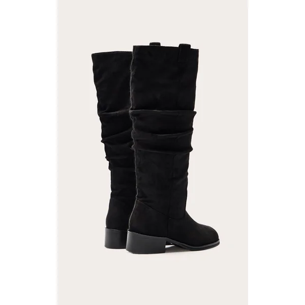 Noir Bottes Hautes Plissées À Talon Bas En Synthétique