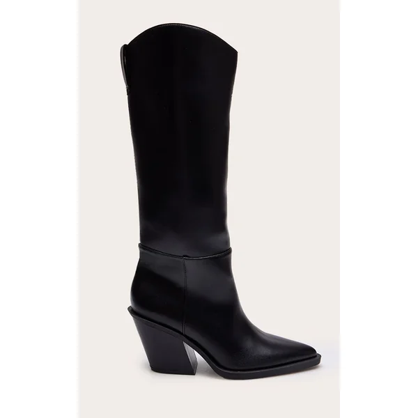 Noir Bottes Montantes À Talon Cubain En Synthétiquecuir
