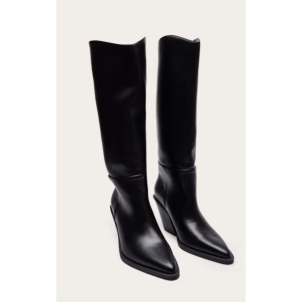 Noir Bottes Montantes À Talon Cubain En Synthétiquecuir