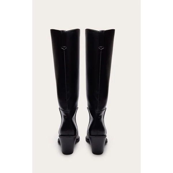 Noir Bottes Montantes À Talon Cubain En Synthétiquecuir