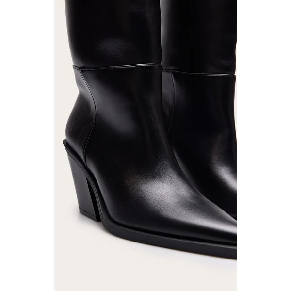 Noir Bottes Montantes À Talon Cubain En Synthétiquecuir